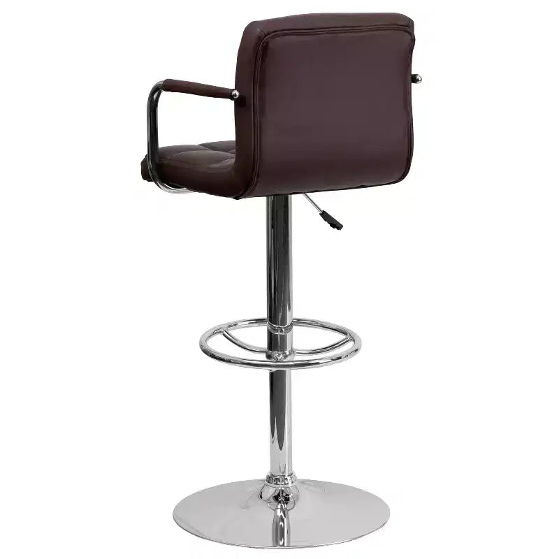 Quilted Vinyl Adjustable Height Barstool with Arms & Chrome Base