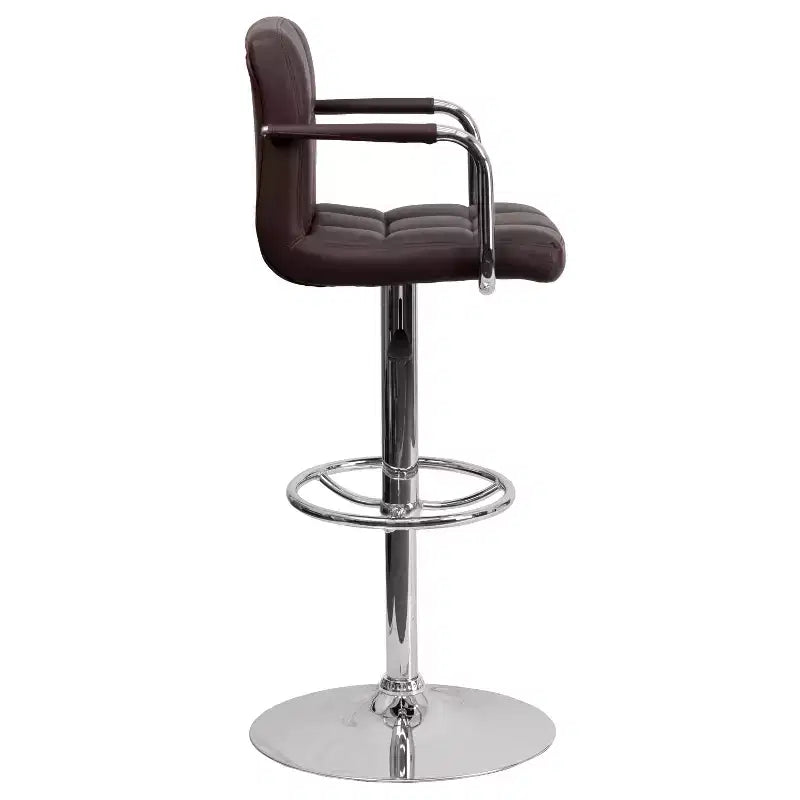 Quilted Vinyl Adjustable Height Barstool with Arms & Chrome Base