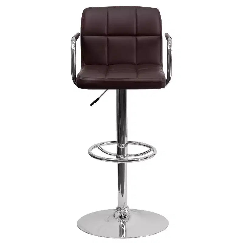 Quilted Vinyl Adjustable Height Barstool with Arms & Chrome Base