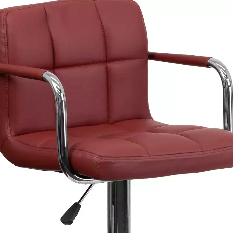 Quilted Vinyl Adjustable Height Barstool with Arms & Chrome Base