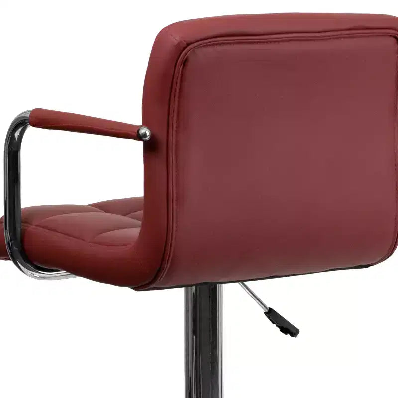 Quilted Vinyl Adjustable Height Barstool with Arms & Chrome Base