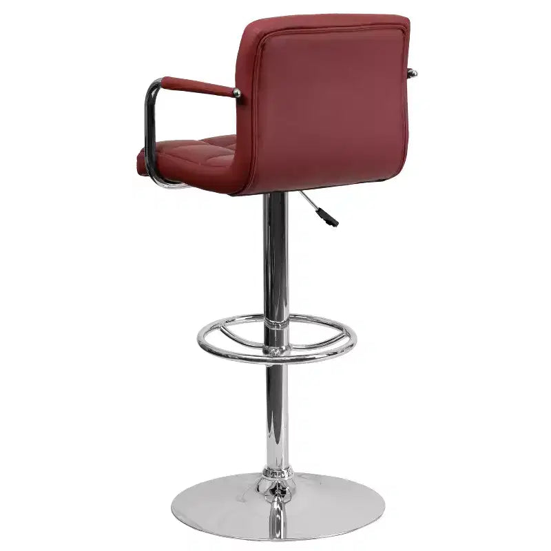 Quilted Vinyl Adjustable Height Barstool with Arms & Chrome Base