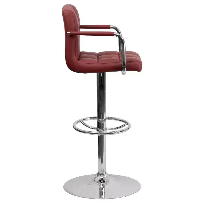 Quilted Vinyl Adjustable Height Barstool with Arms & Chrome Base
