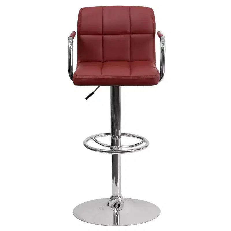 Quilted Vinyl Adjustable Height Barstool with Arms & Chrome Base