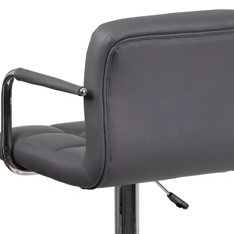 Quilted Vinyl Adjustable Height Barstool with Arms & Chrome Base