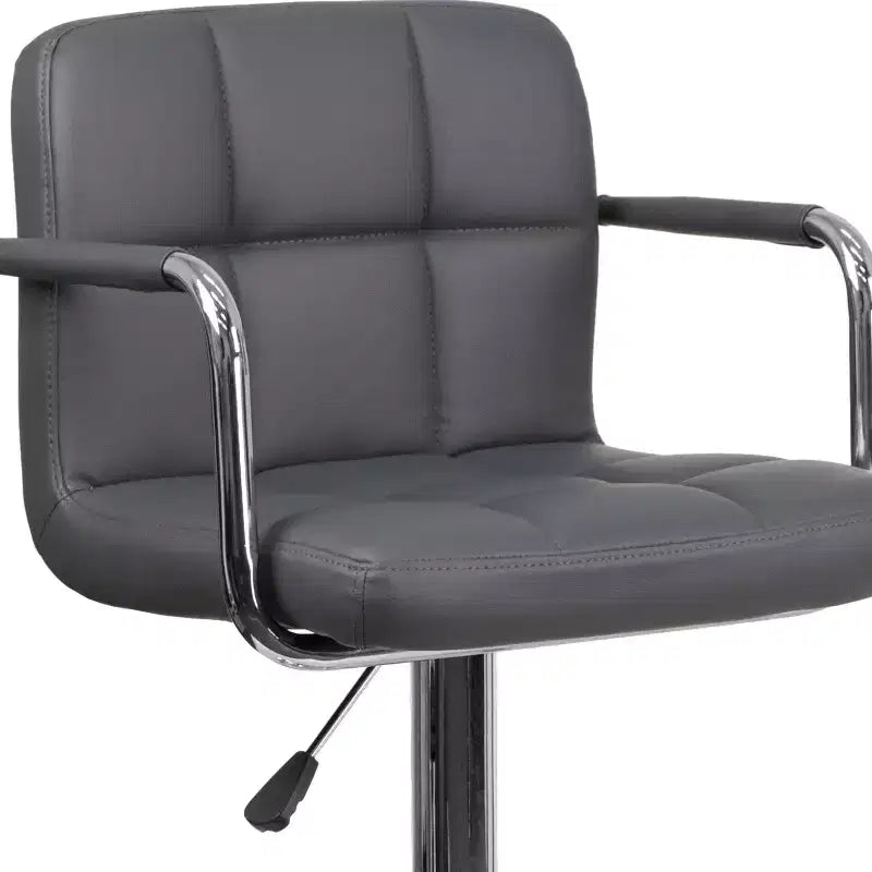 Quilted Vinyl Adjustable Height Barstool with Arms & Chrome Base