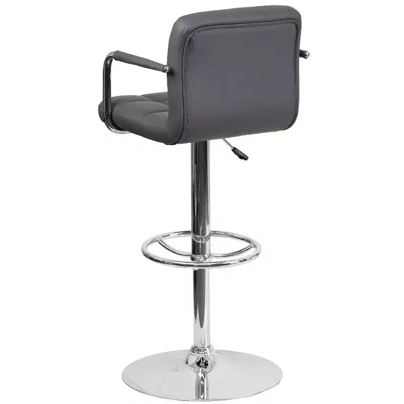 Quilted Vinyl Adjustable Height Barstool with Arms & Chrome Base