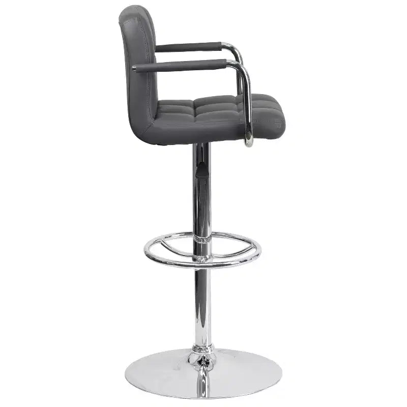 Quilted Vinyl Adjustable Height Barstool with Arms & Chrome Base
