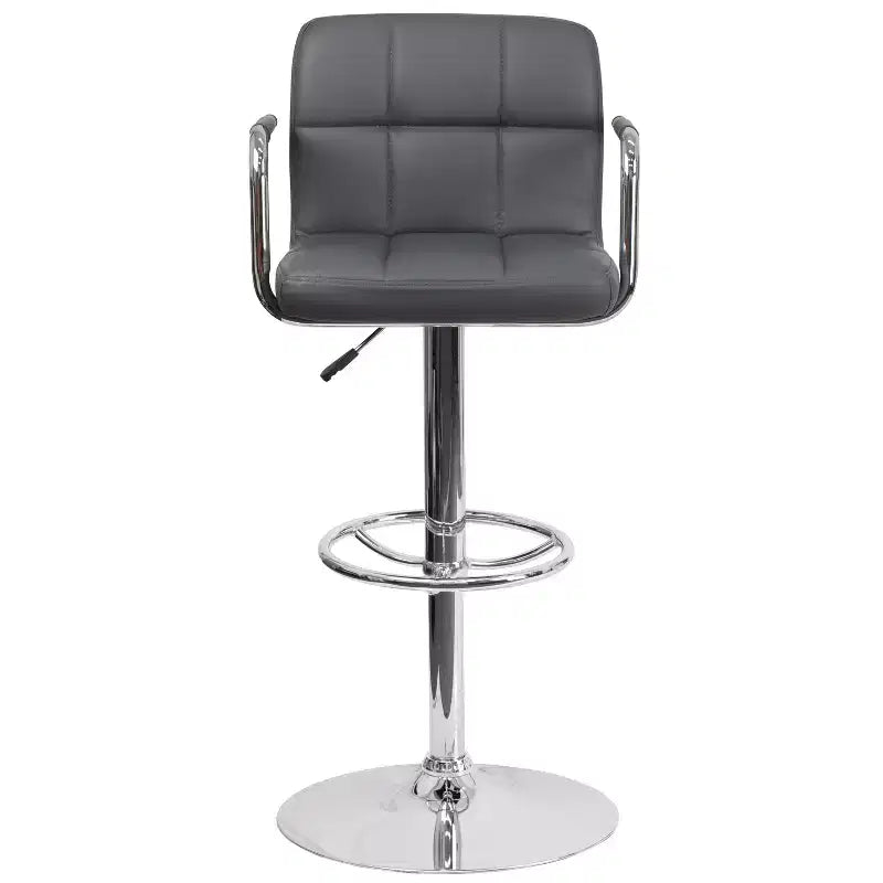 Quilted Vinyl Adjustable Height Barstool with Arms & Chrome Base