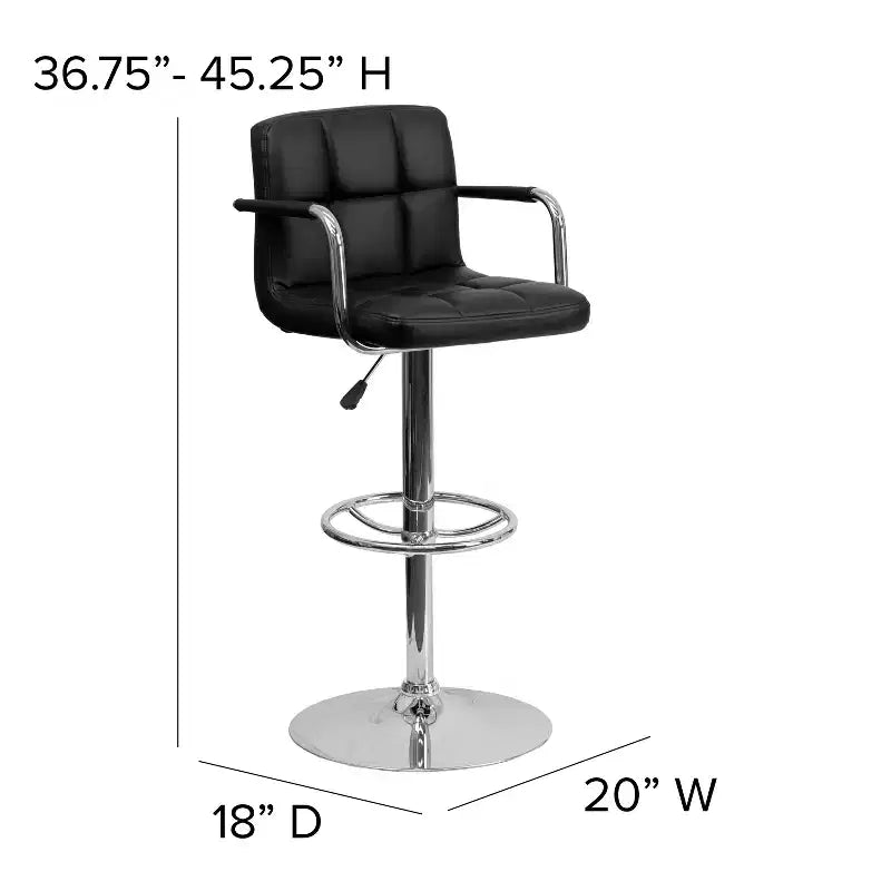 Quilted Vinyl Adjustable Height Barstool with Arms & Chrome Base