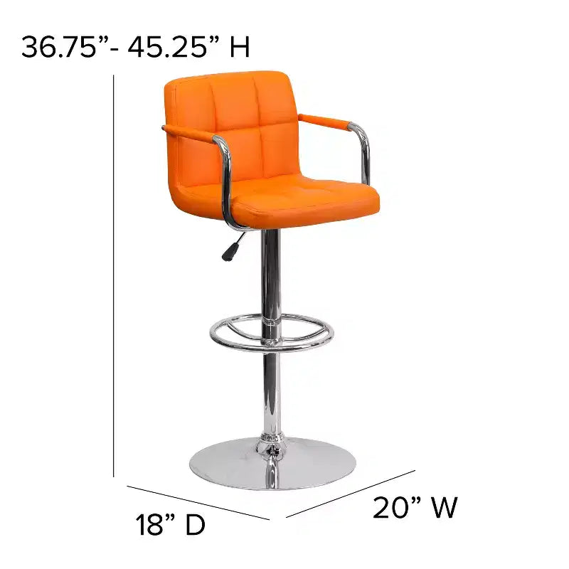 Quilted Vinyl Adjustable Height Barstool with Arms & Chrome Base
