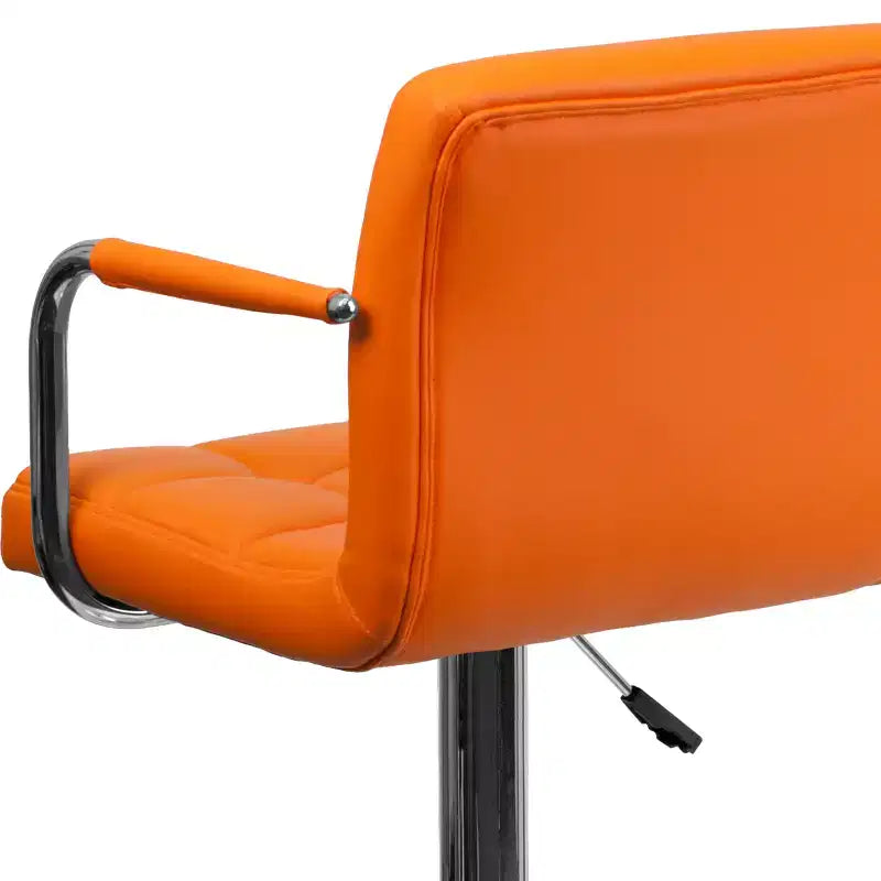 Quilted Vinyl Adjustable Height Barstool with Arms & Chrome Base
