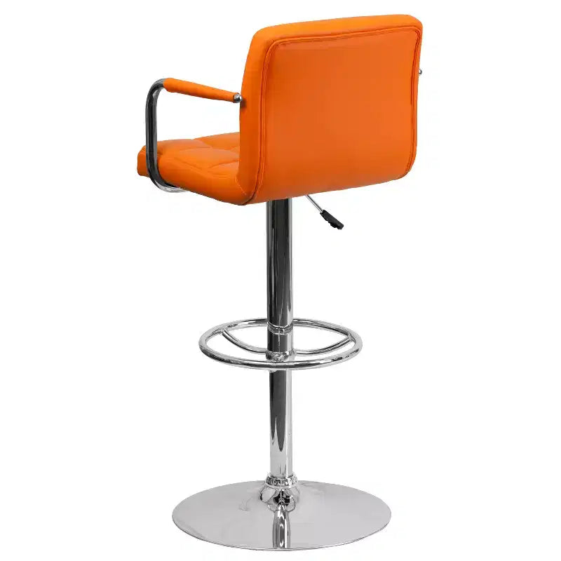 Quilted Vinyl Adjustable Height Barstool with Arms & Chrome Base
