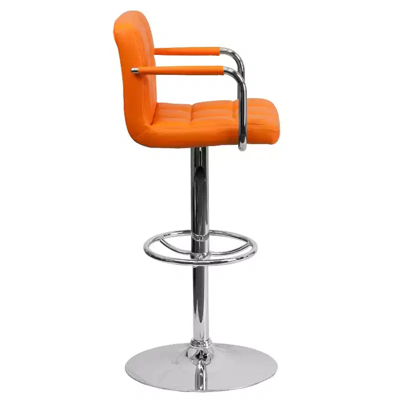 Quilted Vinyl Adjustable Height Barstool with Arms & Chrome Base