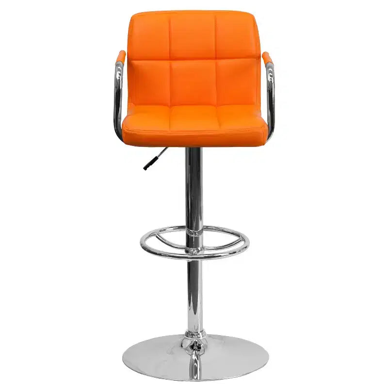 Quilted Vinyl Adjustable Height Barstool with Arms & Chrome Base