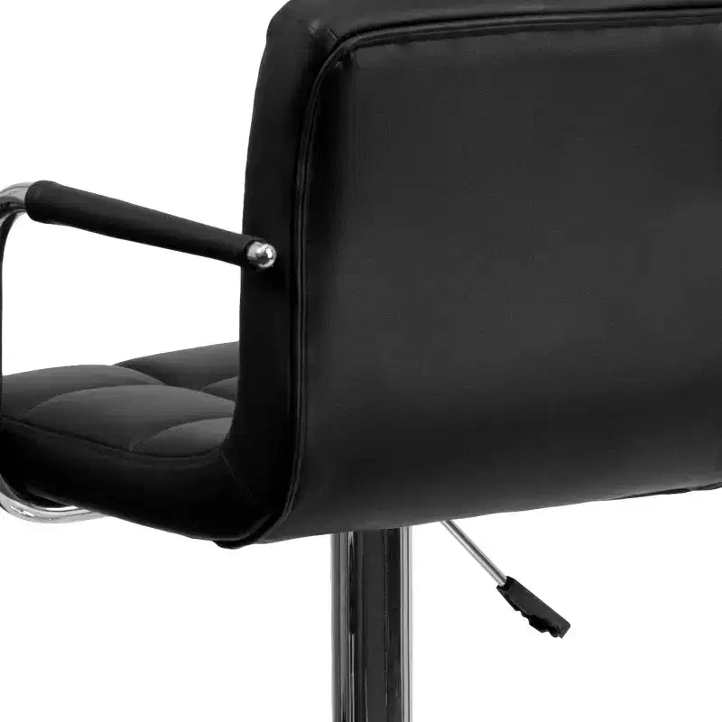 Quilted Vinyl Adjustable Height Barstool with Arms & Chrome Base