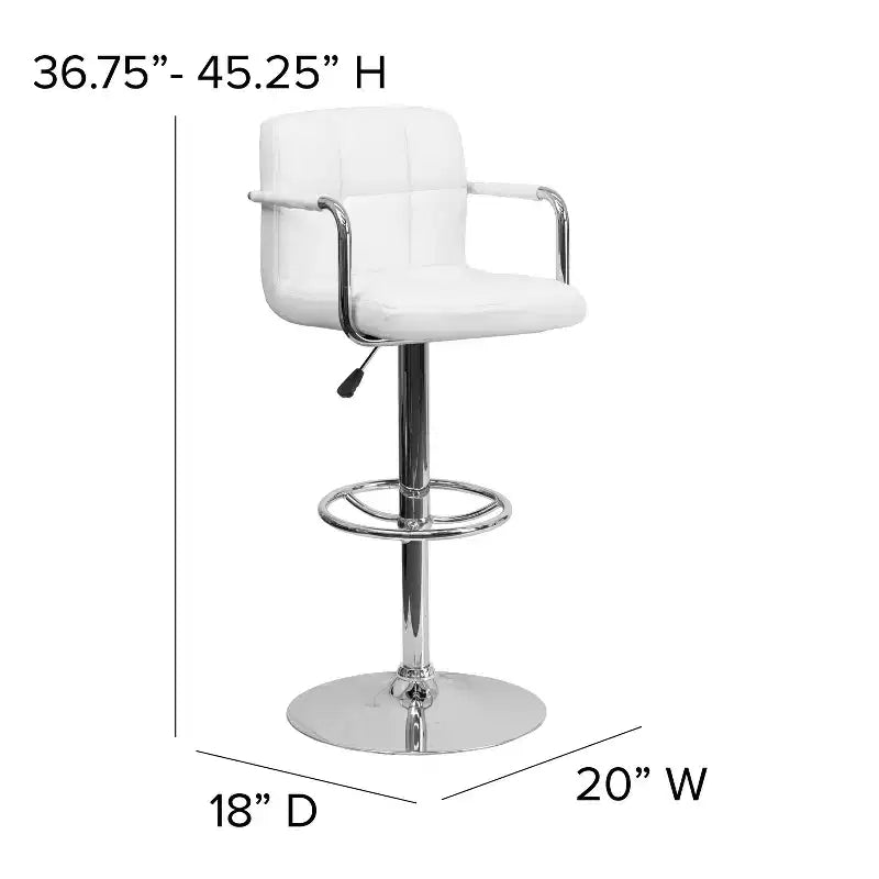 Quilted Vinyl Adjustable Height Barstool with Arms & Chrome Base