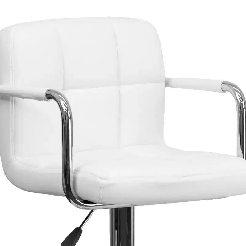 Quilted Vinyl Adjustable Height Barstool with Arms & Chrome Base