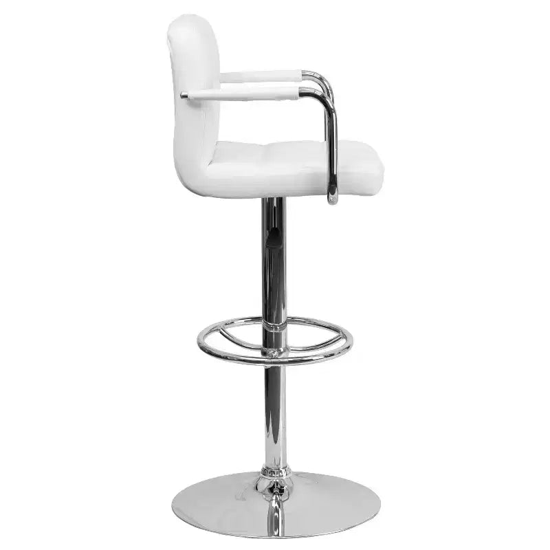 Quilted Vinyl Adjustable Height Barstool with Arms & Chrome Base