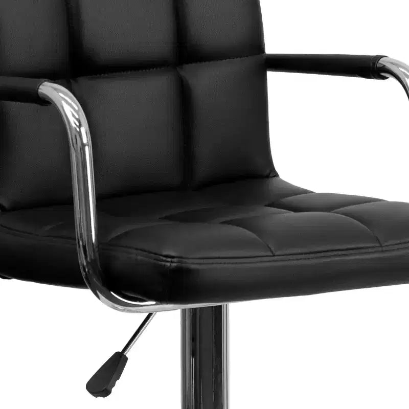 Quilted Vinyl Adjustable Height Barstool with Arms & Chrome Base