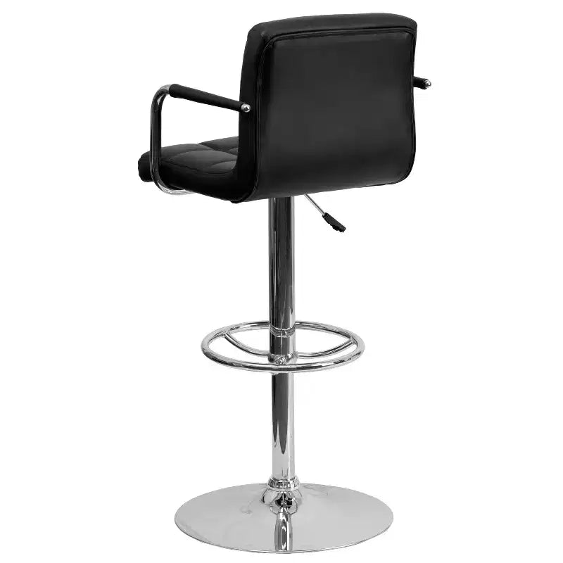 Quilted Vinyl Adjustable Height Barstool with Arms & Chrome Base