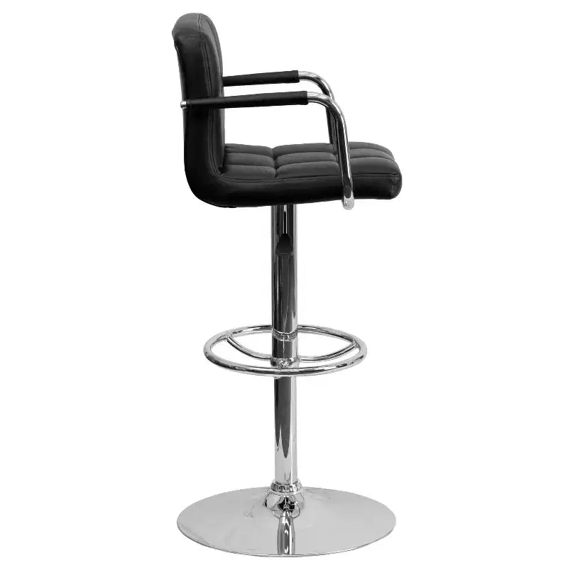 Quilted Vinyl Adjustable Height Barstool with Arms & Chrome Base