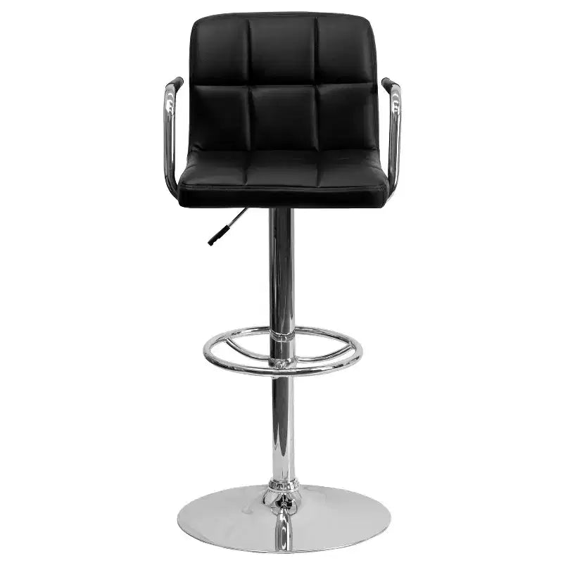 Quilted Vinyl Adjustable Height Barstool with Arms & Chrome Base