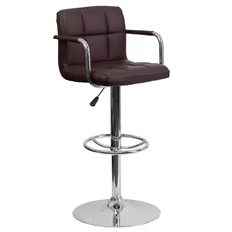 Quilted Vinyl Adjustable Height Barstool with Arms & Chrome Base