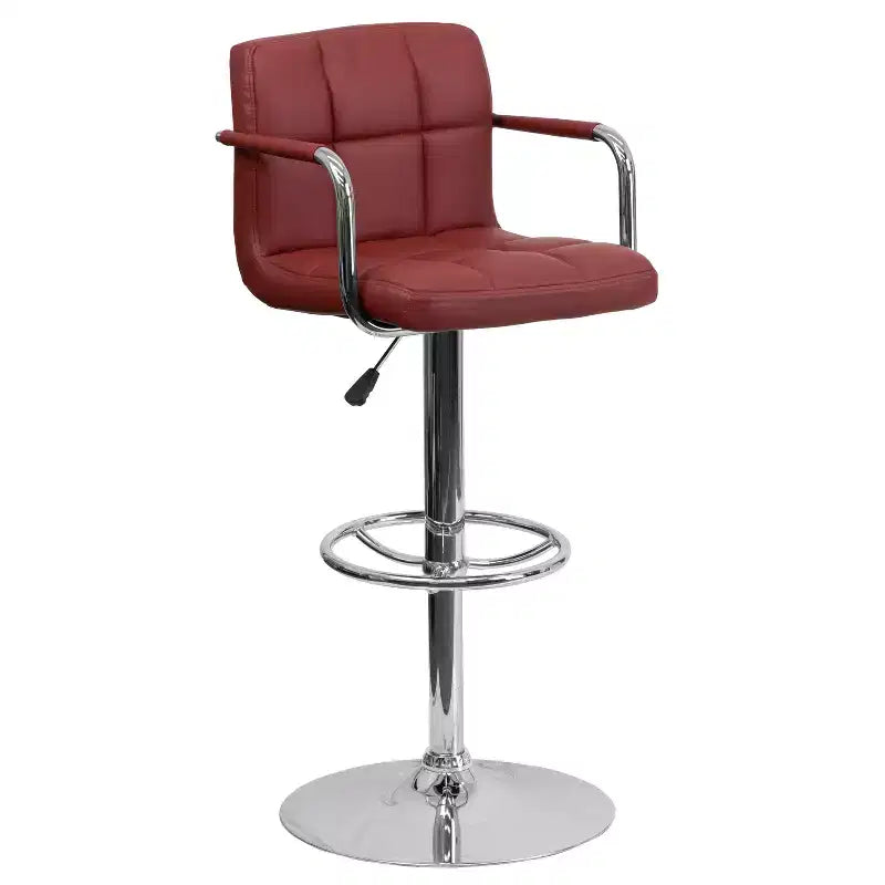 Quilted Vinyl Adjustable Height Barstool with Arms & Chrome Base