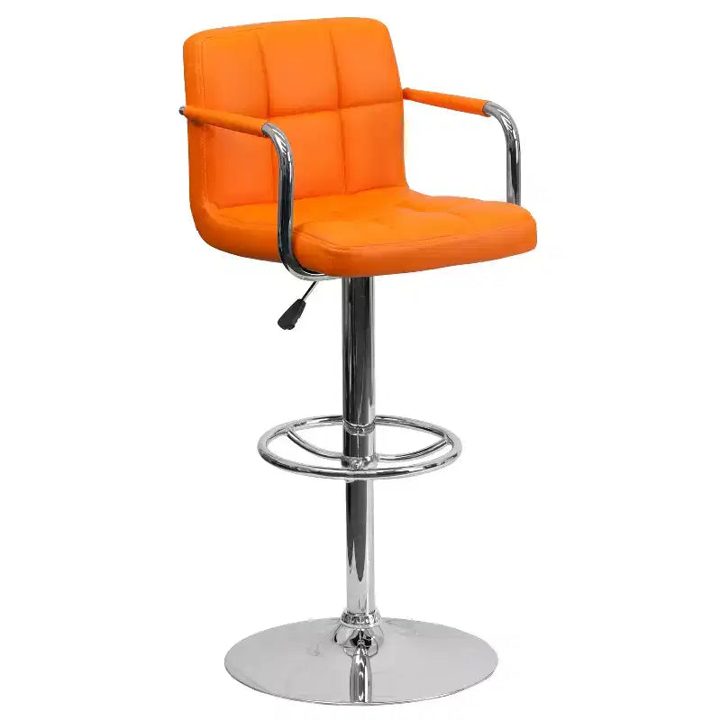 Quilted Vinyl Adjustable Height Barstool with Arms & Chrome Base