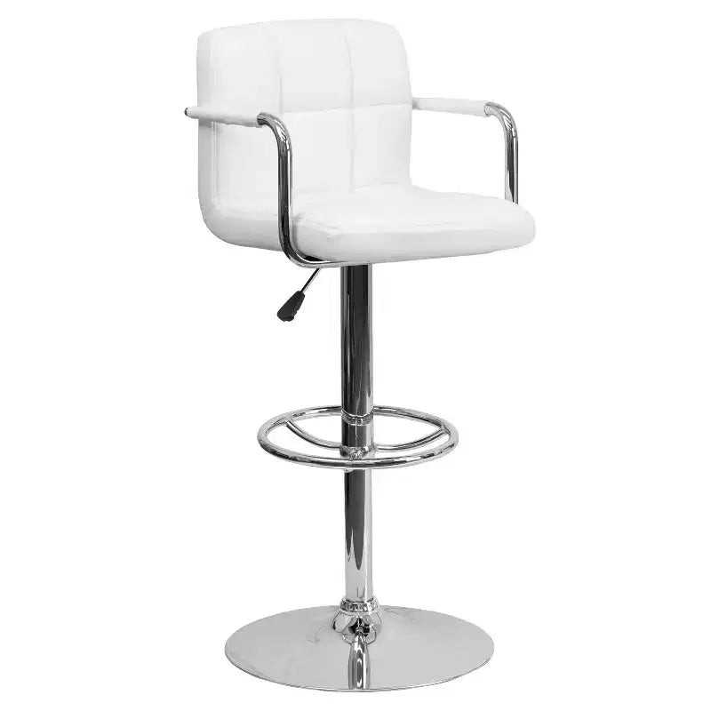 Quilted Vinyl Adjustable Height Barstool with Arms & Chrome Base