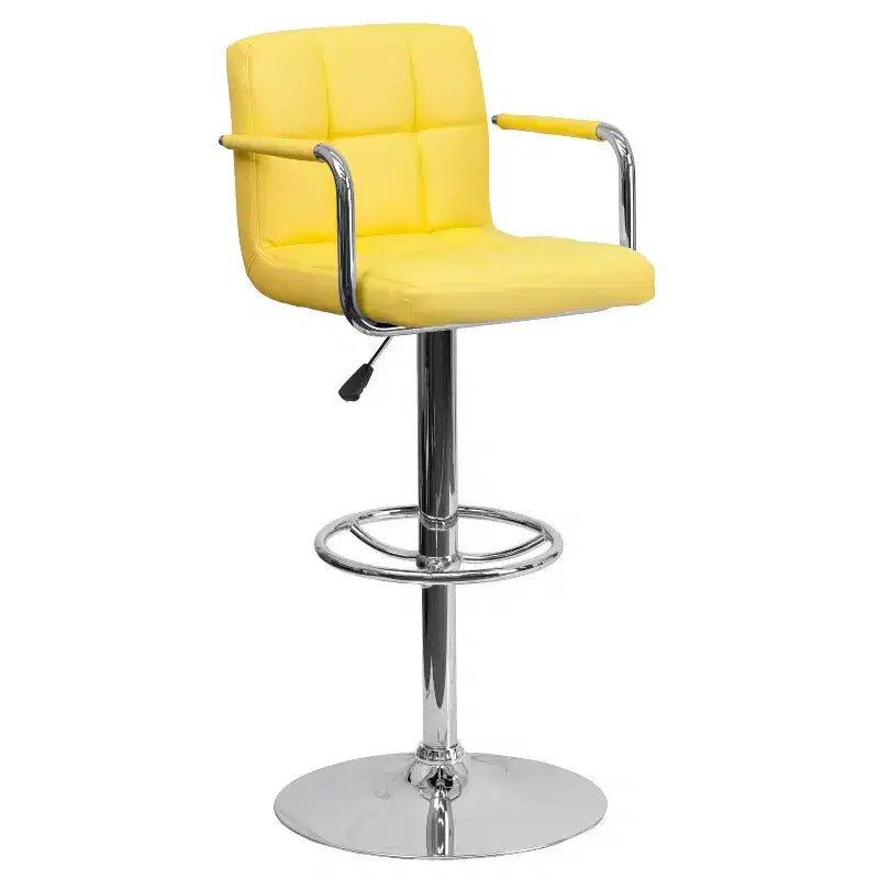 Quilted Vinyl Adjustable Height Barstool with Arms & Chrome Base
