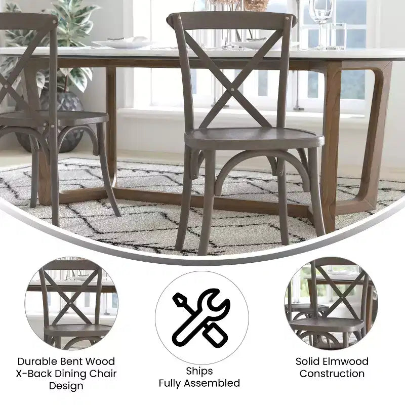 2-Pack X-Back Dining Chair in Driftwood Finish