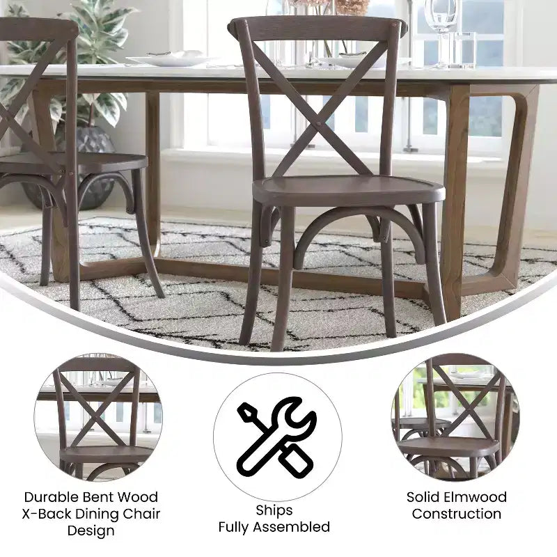 2-Pack X-Back Dining Chair in Driftwood Finish