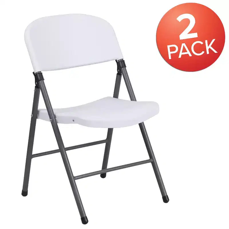 2-Pack Foldable Plastic Chair, 330 lb Capacity, Granite White