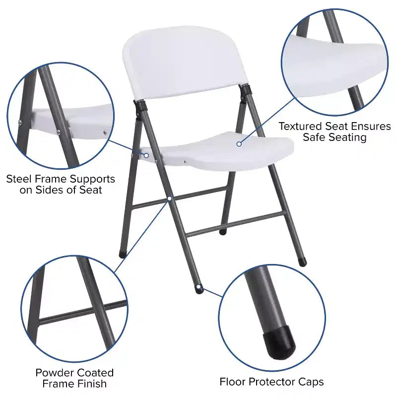 2-Pack Foldable Plastic Chair, 330 lb Capacity, Granite White