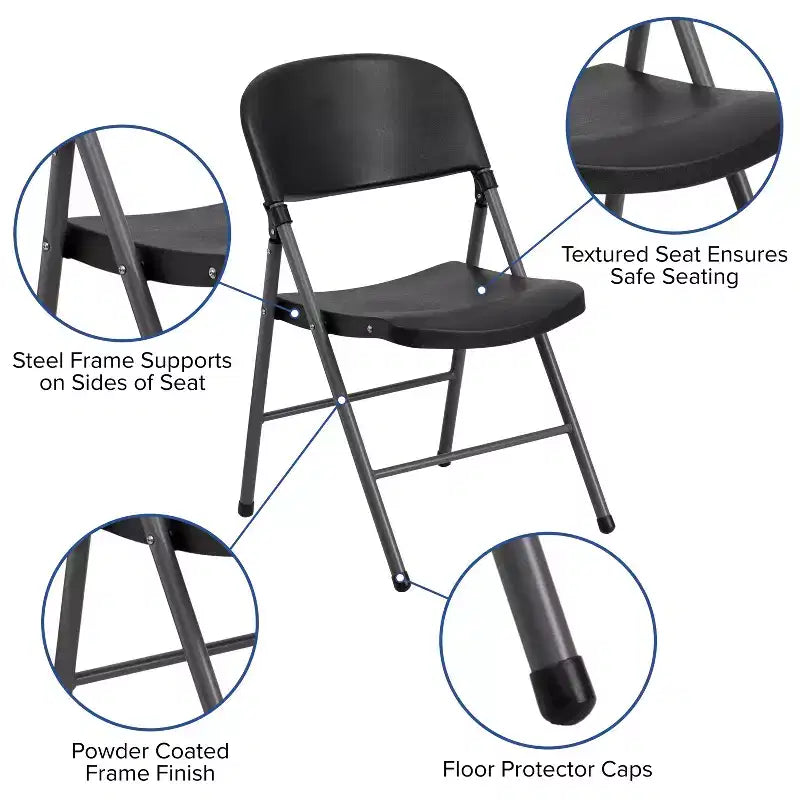 2-Pack Foldable Plastic Chair, 330 lb Capacity, Granite White