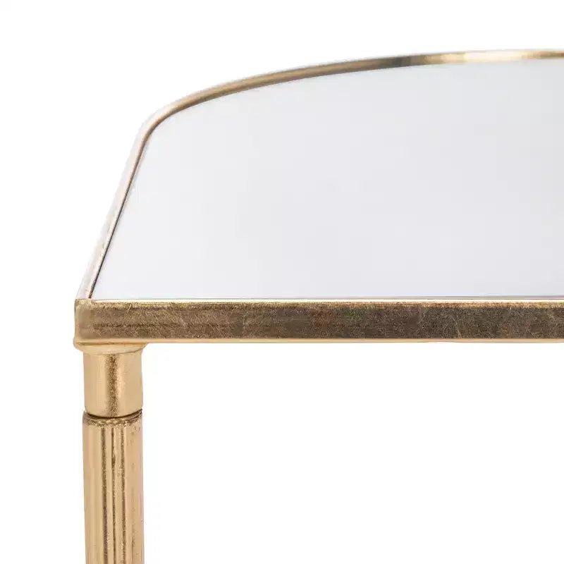 Gold & Mirror Accent Table with Curved Iron Base
