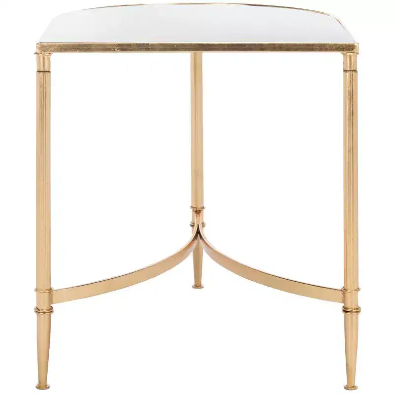 Gold & Mirror Accent Table with Curved Iron Base