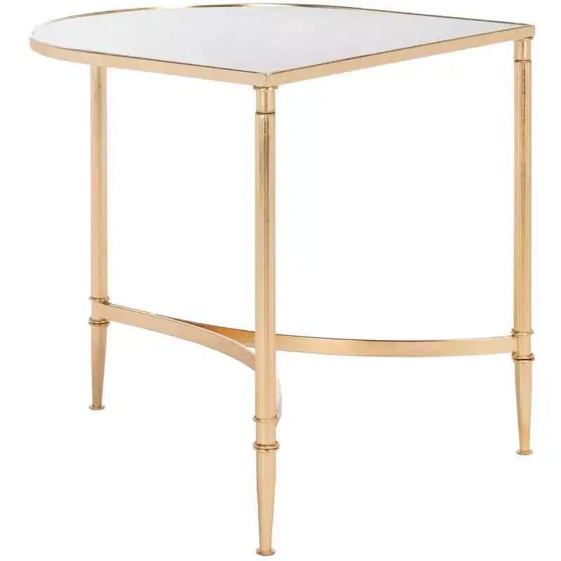 Gold & Mirror Accent Table with Curved Iron Base