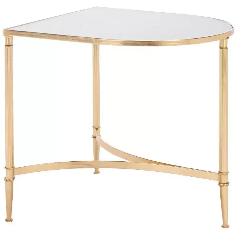 Gold & Mirror Accent Table with Curved Iron Base