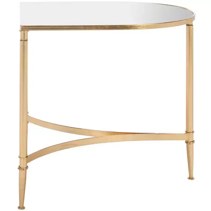Gold & Mirror Accent Table with Curved Iron Base