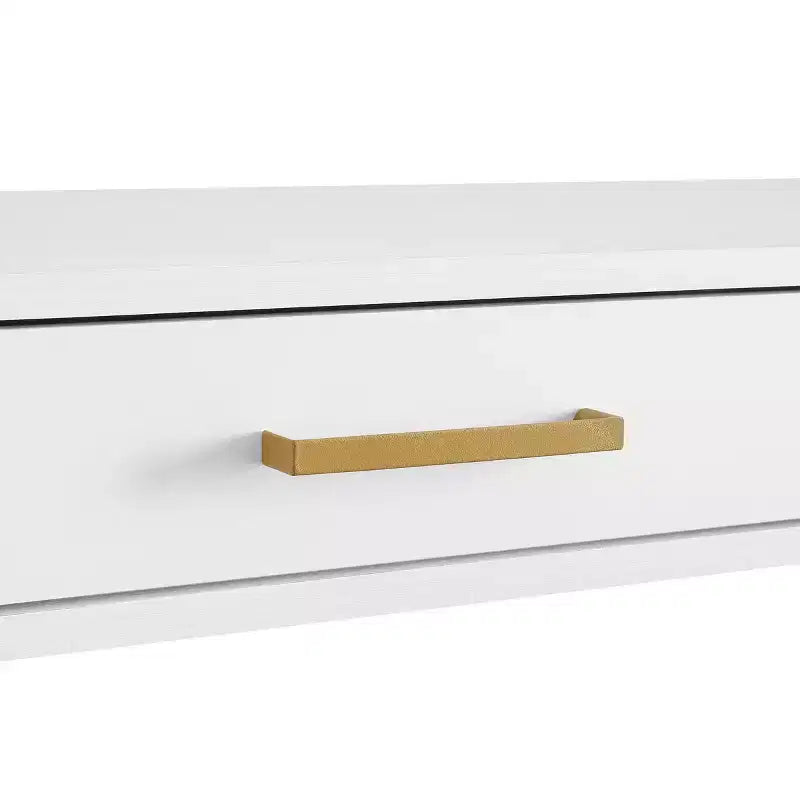 L-Shaped Desk with Built-In Power Tray & Gold Metal Legs