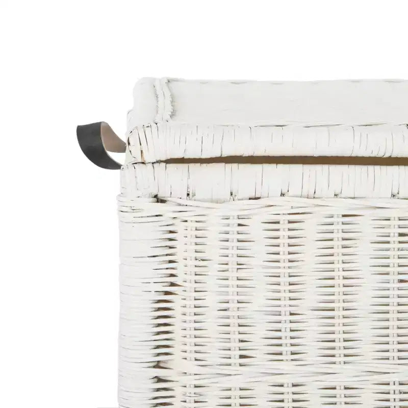 30" Hand-Woven Wicker Storage Trunk with Leather Strap Accent