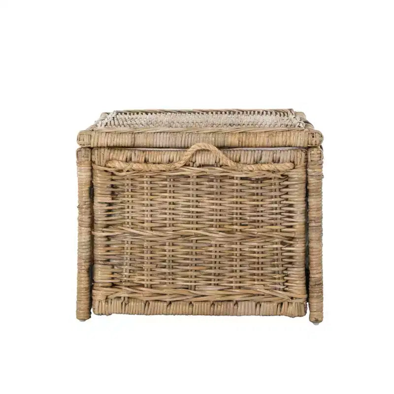 30" Hand-Woven Wicker Storage Trunk with Leather Strap Accent
