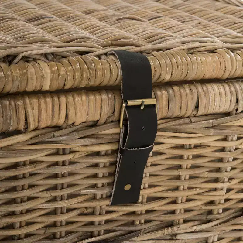 30" Hand-Woven Wicker Storage Trunk with Leather Strap Accent