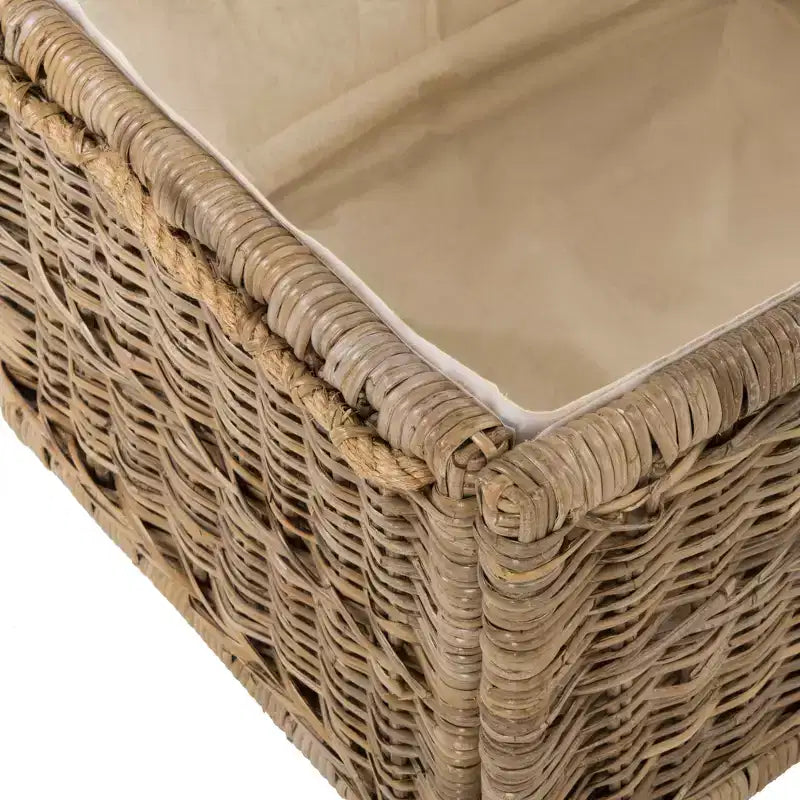 30" Hand-Woven Wicker Storage Trunk with Leather Strap Accent