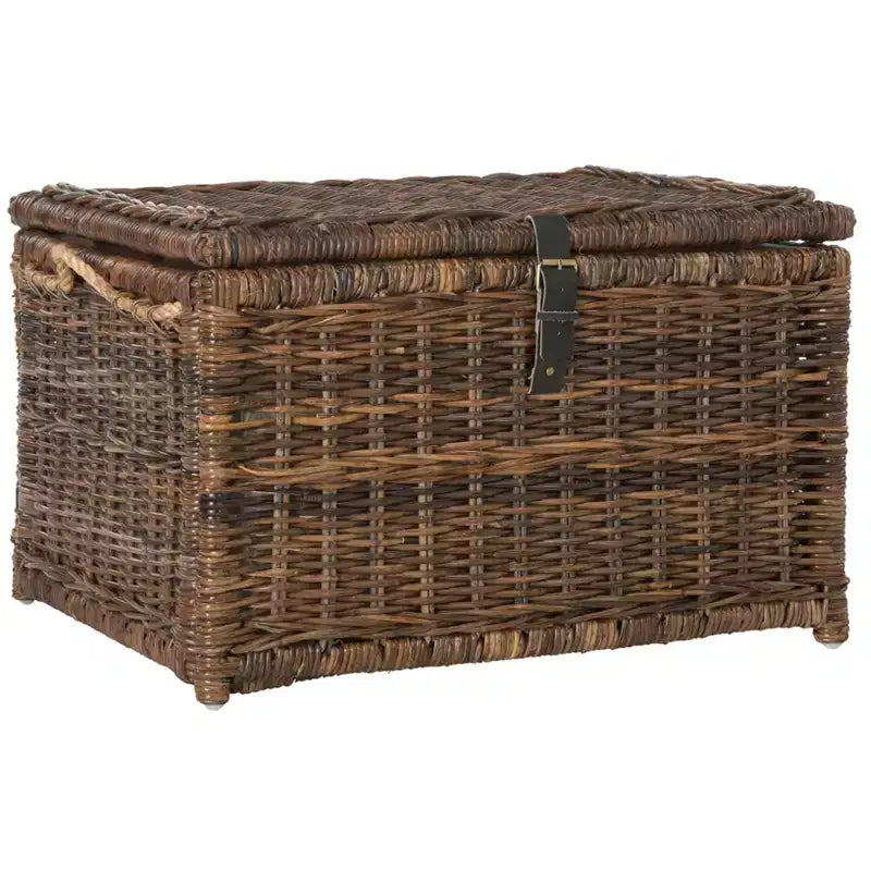 30" Hand-Woven Wicker Storage Trunk with Leather Strap Accent