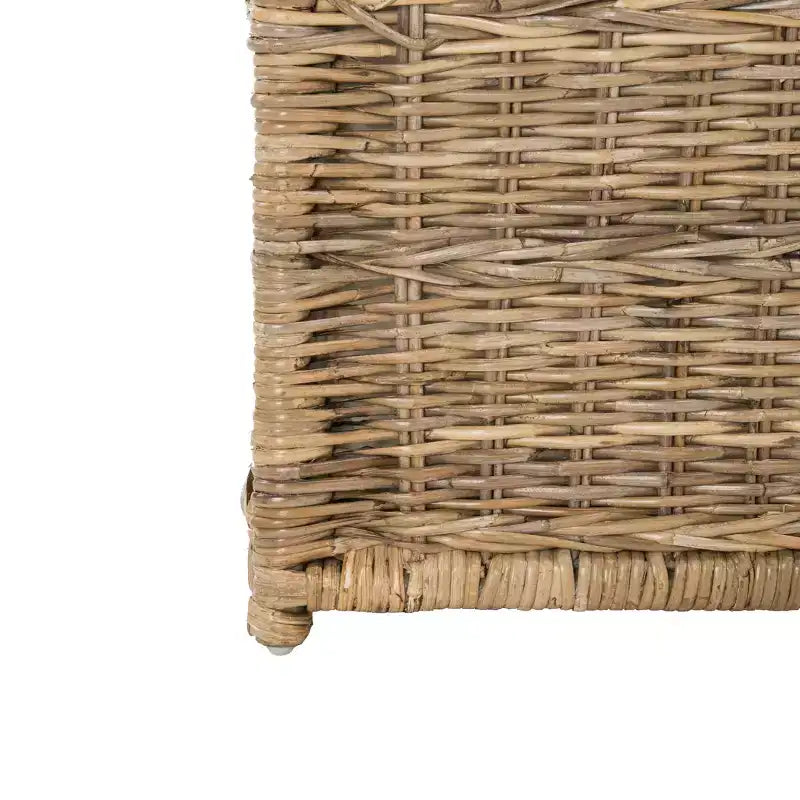 30" Hand-Woven Wicker Storage Trunk with Leather Strap Accent