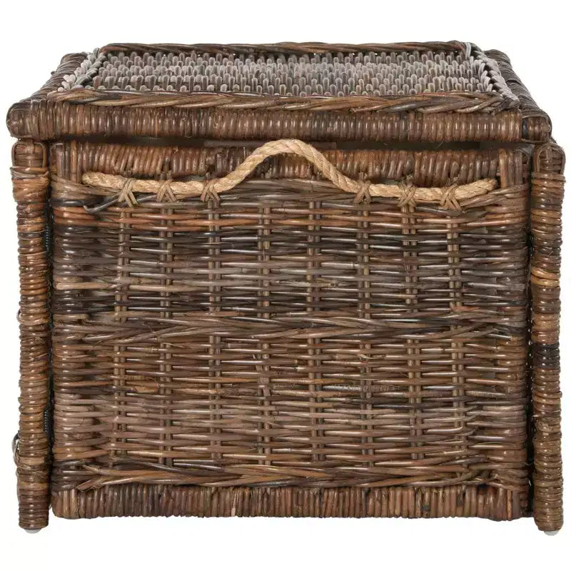 30" Hand-Woven Wicker Storage Trunk with Leather Strap Accent